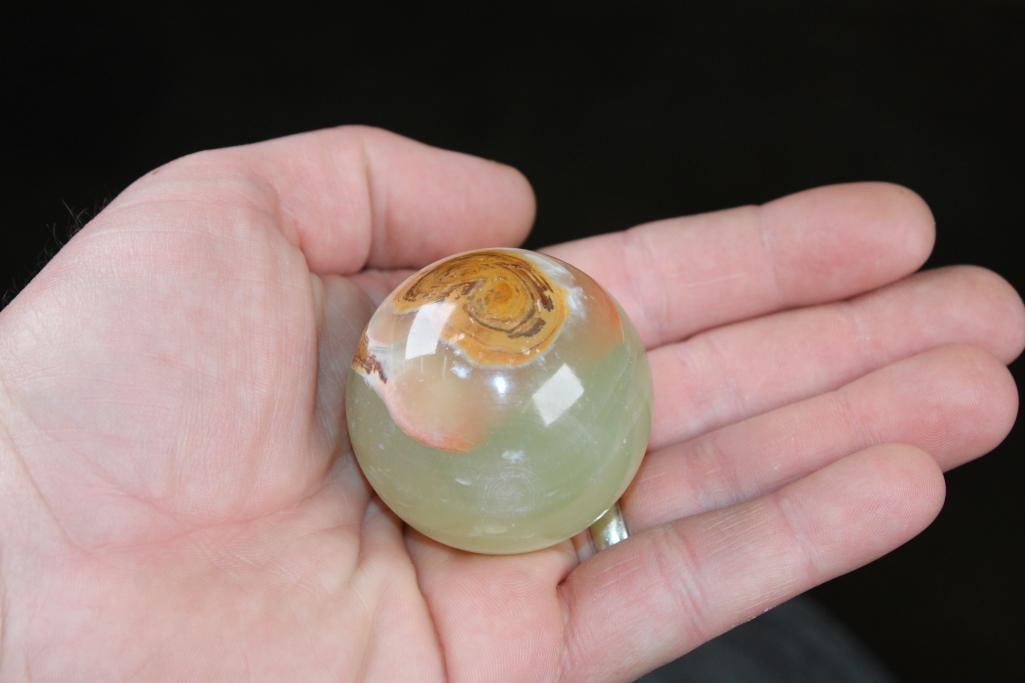 (4) Polished GREEN BANDED ONYX Mineral Spheres, Weight: 1 lb - 2