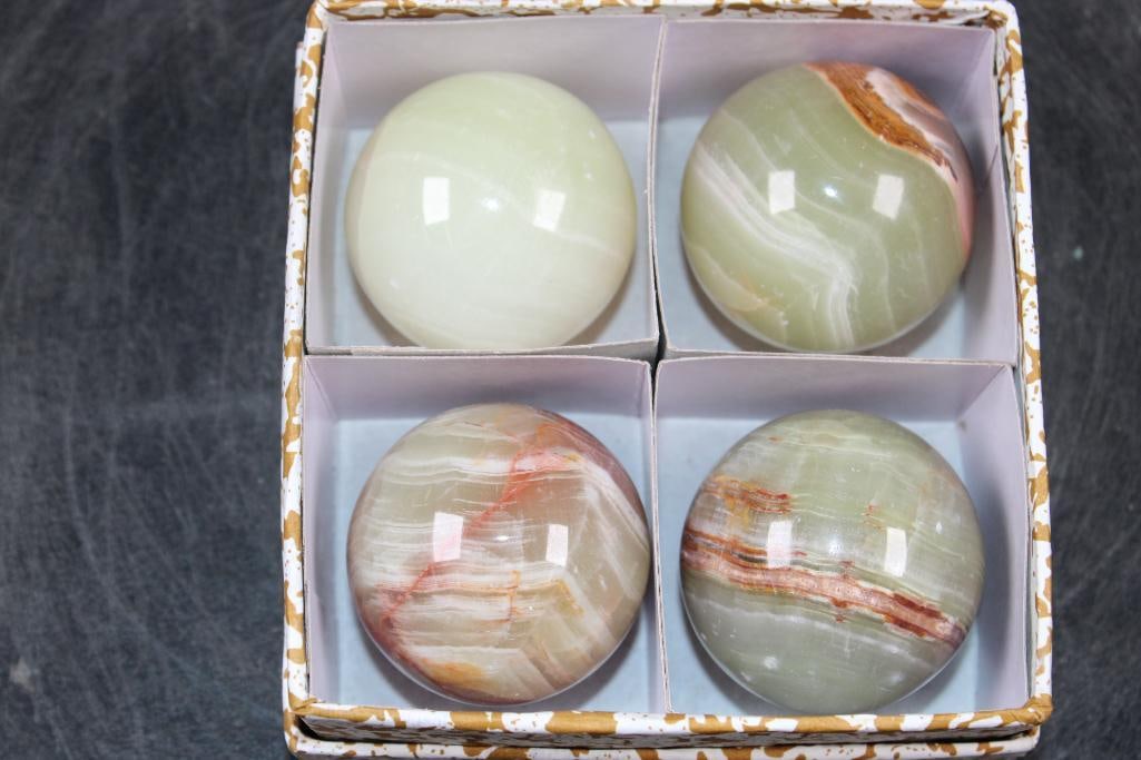 (4) Polished GREEN BANDED ONYX Mineral Spheres, Weight: 1 lb - 3