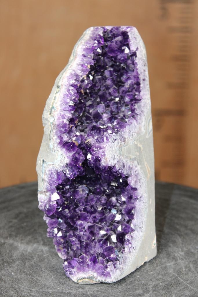 AMETHYST Crystal GEODE Cathedral, Weight: 2 lbs: Stunning Deep Purple AMETHYST Crystal GEODE Cathedral. It measures 7" Tall x 3.75" Long x 2.25" Wide and the Total Weight is 2 lbs 15 oz. Amethyst Cathedrals are often called "churches" or "caves".