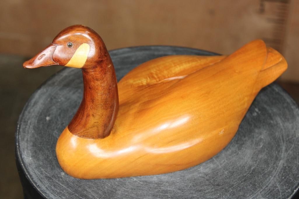 Hand-carved Walnut and Butternut Wood DUCK DECOY Signed "Charles Coates" - 2