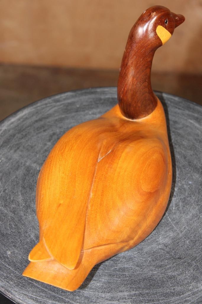 Hand-carved Walnut and Butternut Wood DUCK DECOY Signed "Charles Coates" - 5