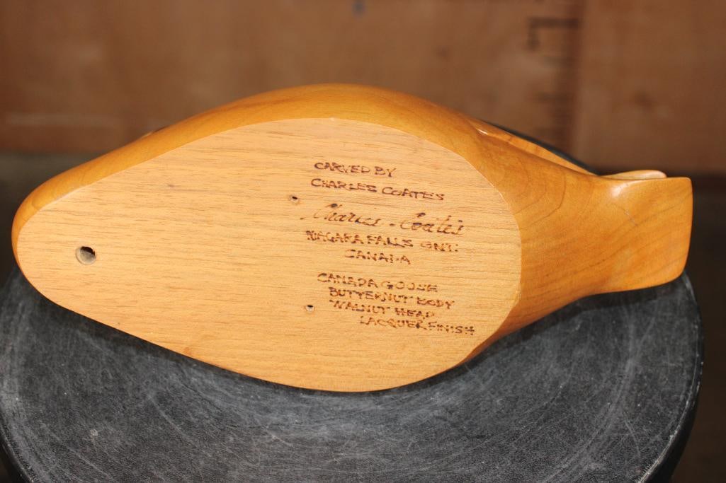 Hand-carved Walnut and Butternut Wood DUCK DECOY Signed "Charles Coates" - 6