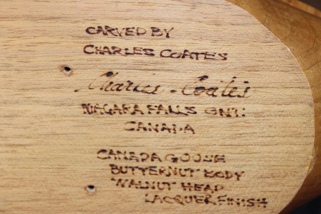 Hand-carved Walnut and Butternut Wood DUCK DECOY Signed "Charles Coates" - 7