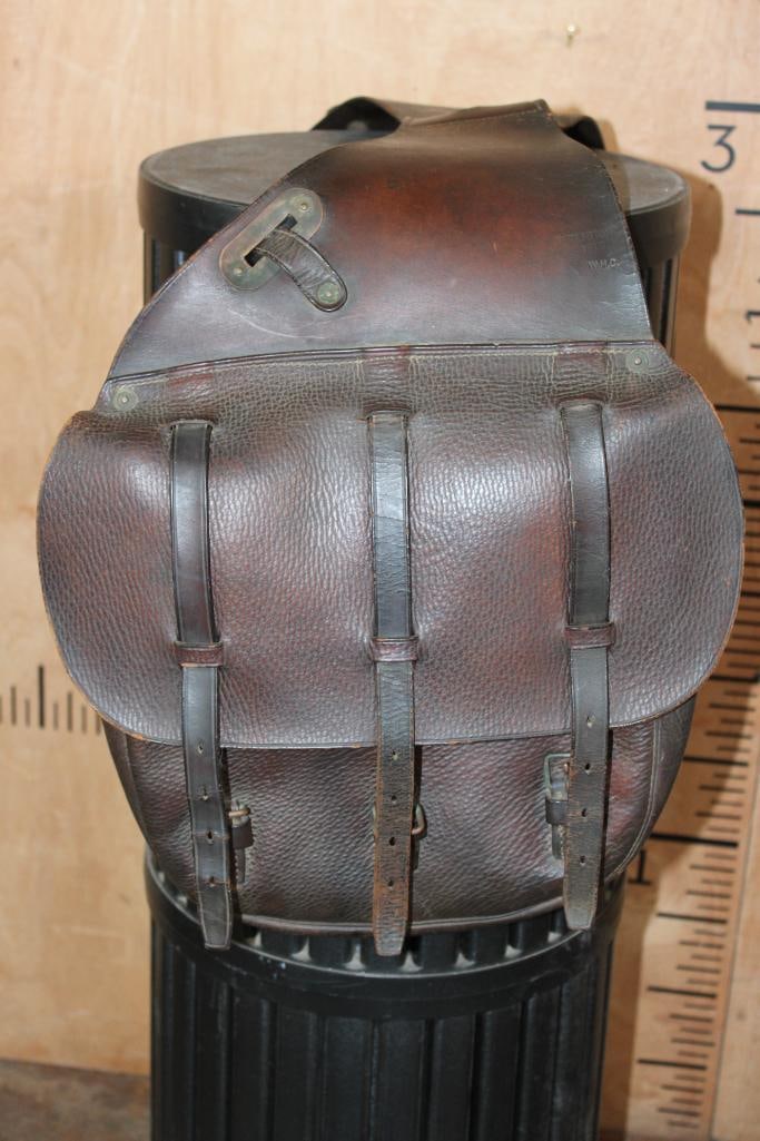 Original WWI U.S. Cavalry McClellan SADDLE BAG made of Leather with Brass Hardware - 7