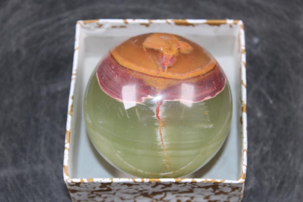 Polished GREEN BANDED ONYX Mineral Sphere, Weight: 1 lb - 3