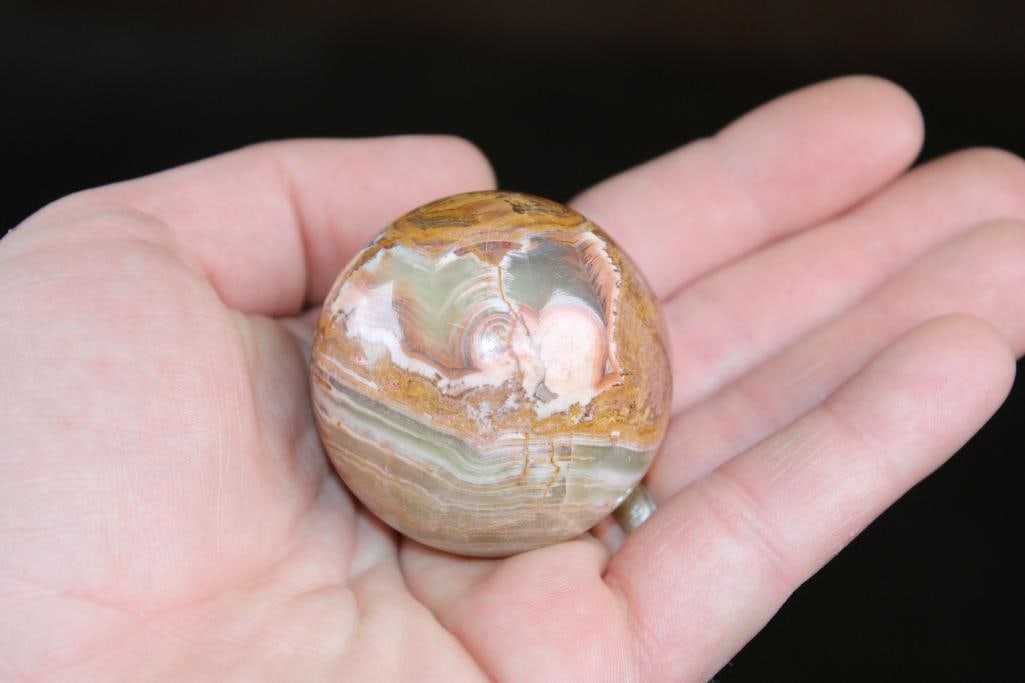 (4) Polished GREEN BANDED ONYX Mineral Spheres, Weight: 1 lb - 2