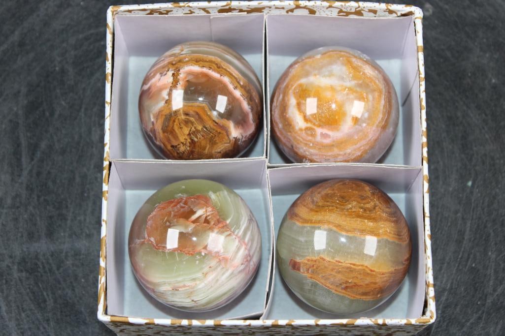 (4) Polished GREEN BANDED ONYX Mineral Spheres, Weight: 1 lb - 3