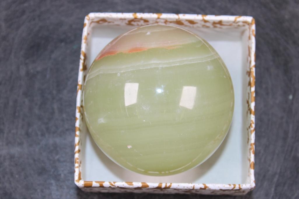 Polished GREEN BANDED ONYX Mineral Sphere, Weight: 1 lb - 4
