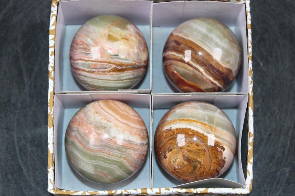 (4) Polished GREEN BANDED ONYX Mineral Spheres, Weight: 1 lb - 3