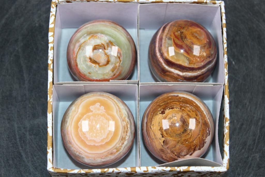 (4) Polished GREEN BANDED ONYX Mineral Spheres, Weight: 1 lb - 4