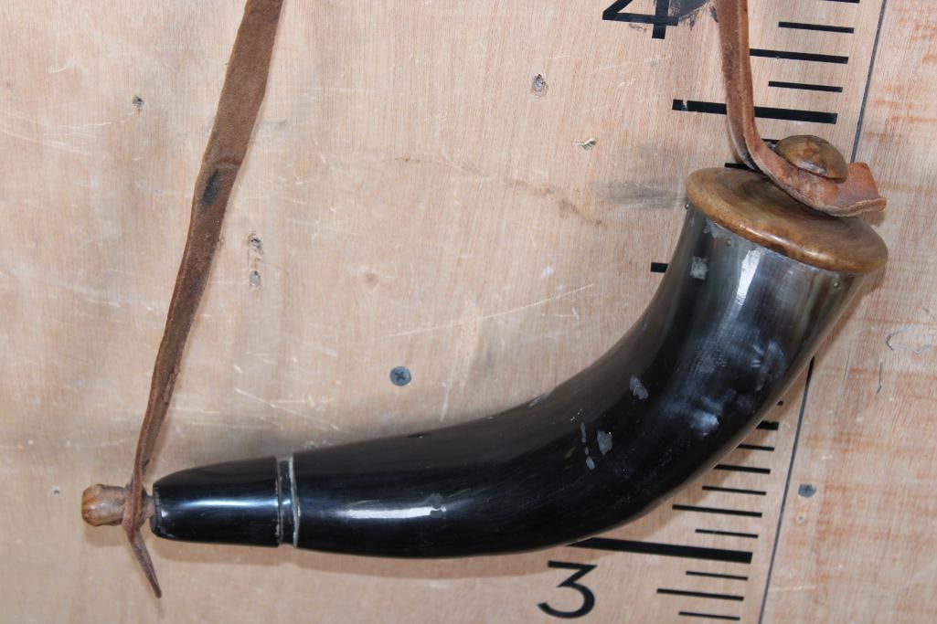 Polished POWDER HORN with a Leather Strap - 2