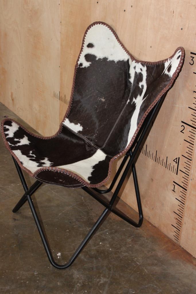 *Brand New* Black and White COWHIDE CHAIR with a Black Metal Folding Frame - 2