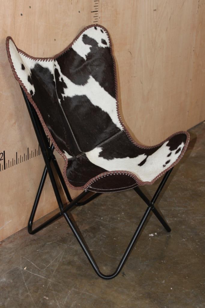 *Brand New* Black and White COWHIDE CHAIR with a Black Metal Folding Frame - 3