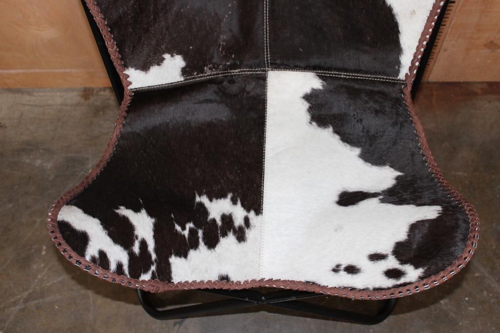 *Brand New* Black and White COWHIDE CHAIR with a Black Metal Folding Frame - 5