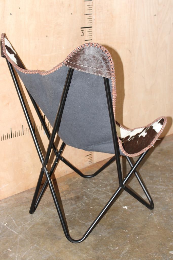*Brand New* Black and White COWHIDE CHAIR with a Black Metal Folding Frame - 6