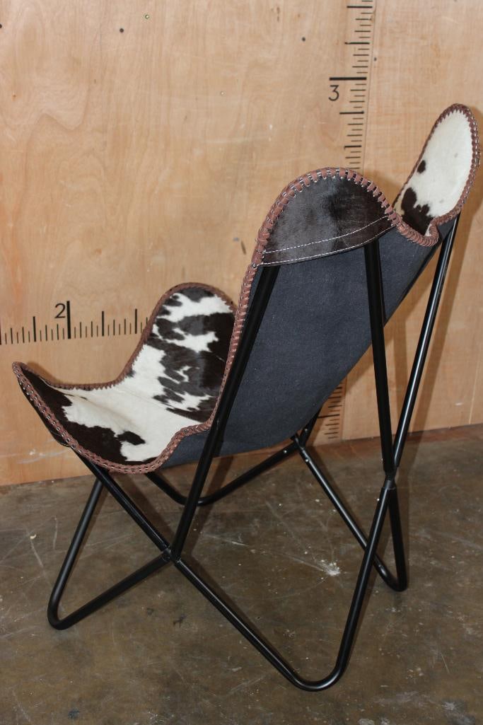 *Brand New* Black and White COWHIDE CHAIR with a Black Metal Folding Frame - 7