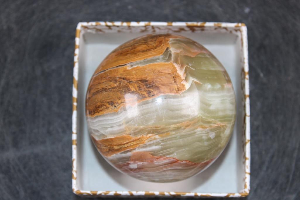 Polished GREEN BANDED ONYX Mineral Sphere, Weight: 1 lb (1 of 6)