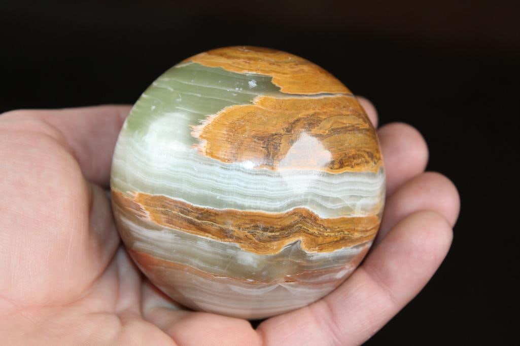 Polished GREEN BANDED ONYX Mineral Sphere, Weight: 1 lb - 2