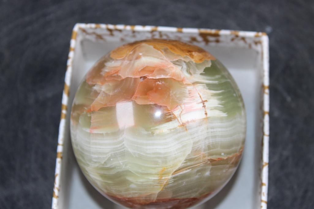 Polished GREEN BANDED ONYX Mineral Sphere, Weight: 1 lb - 3
