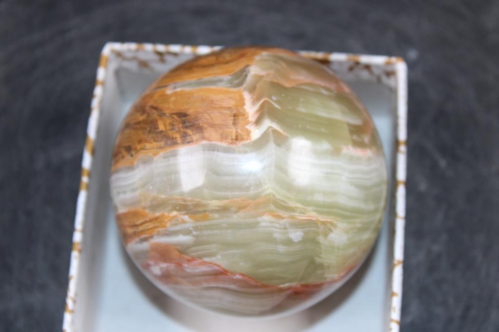 Polished GREEN BANDED ONYX Mineral Sphere, Weight: 1 lb - 4