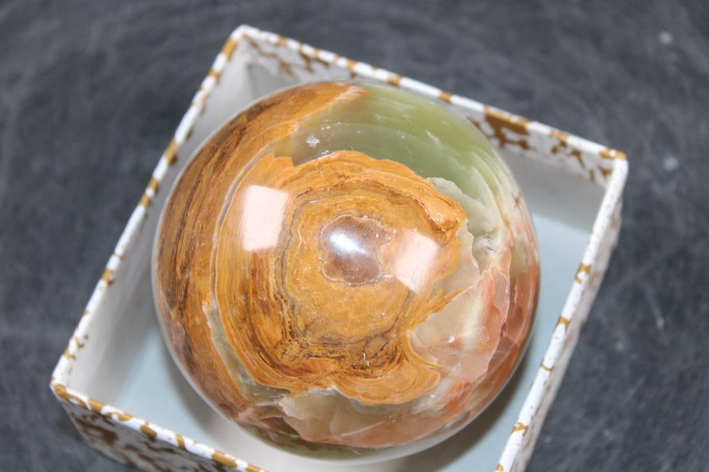 Polished GREEN BANDED ONYX Mineral Sphere, Weight: 1 lb - 5