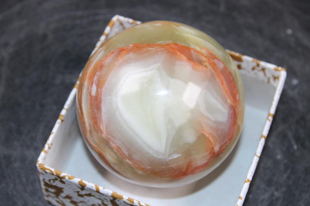 Polished GREEN BANDED ONYX Mineral Sphere, Weight: 1 lb - 6