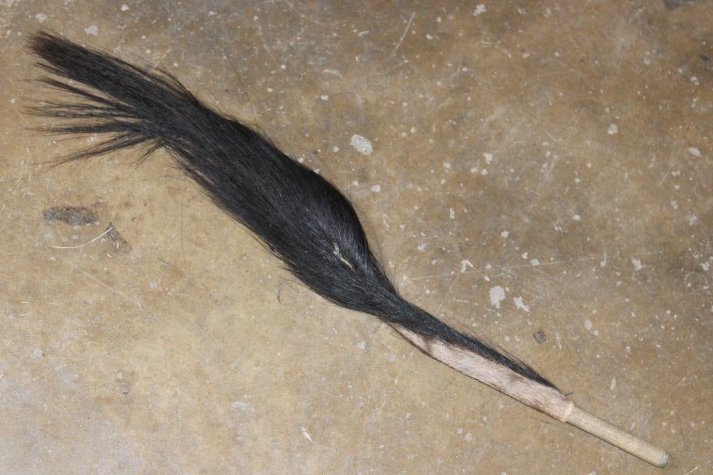 BLUE WILDEBEEST Tail Swatter with a Wood Handle: BLUE WILDEBEEST Tail Swatter with a Wood Handle. It measures 31" Long. TAXIDERMY 