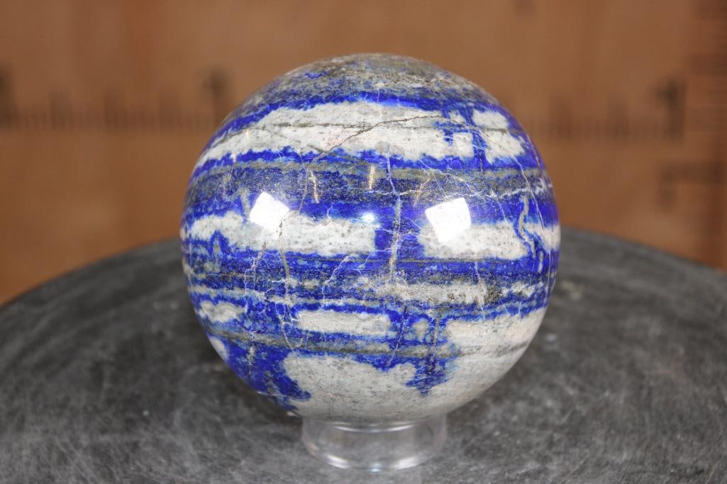 Big Polished BLUE LAPIS LAZULI Mineral Sphere, Weight: 5 lbs: Big Formed and Polished BLUE LAPIS LAZULI Mineral Sphere. It measures 4.5" in Diameter and the Total Weight is 5 lbs. Lapis Lazuli is a deep blue metamorphic rock used as a semi-precious stone that