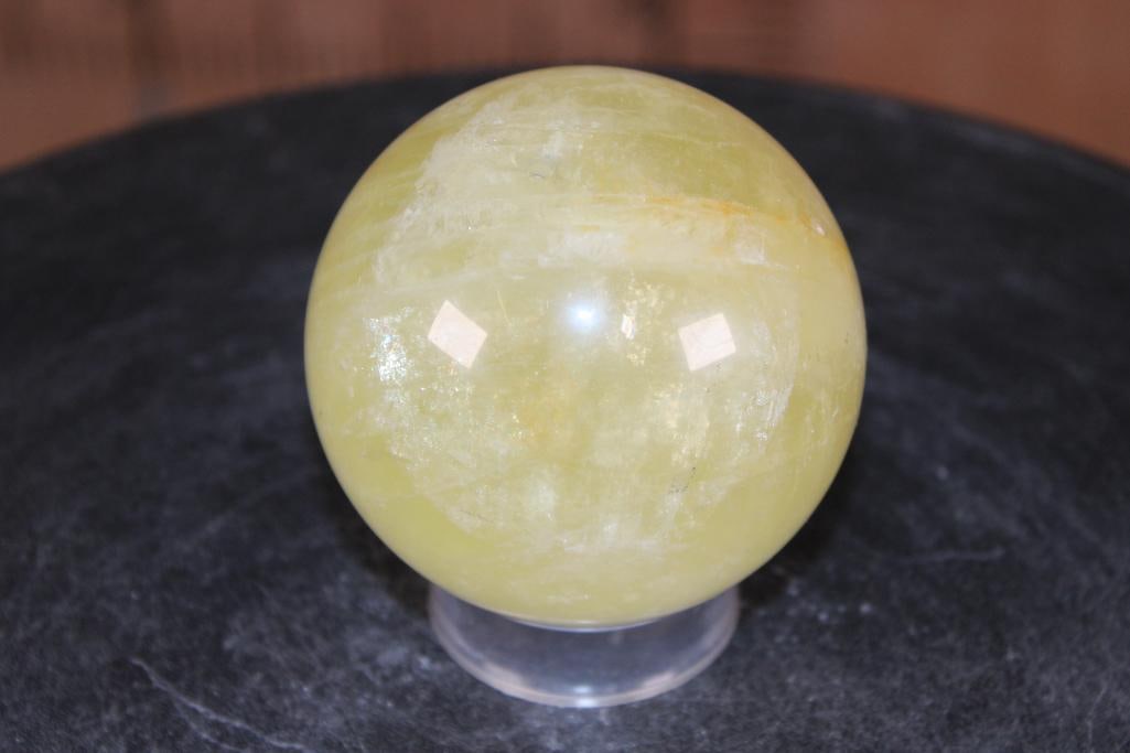 Polished CITRINE Mineral Sphere: Polished CITRINE Mineral Sphere. It measures 3" in Diameter and Weighs 1.3 lbs. Citrine is the ultimate stone of abundance, prosperity and success. ROCKS FOSSILS MINERALS 