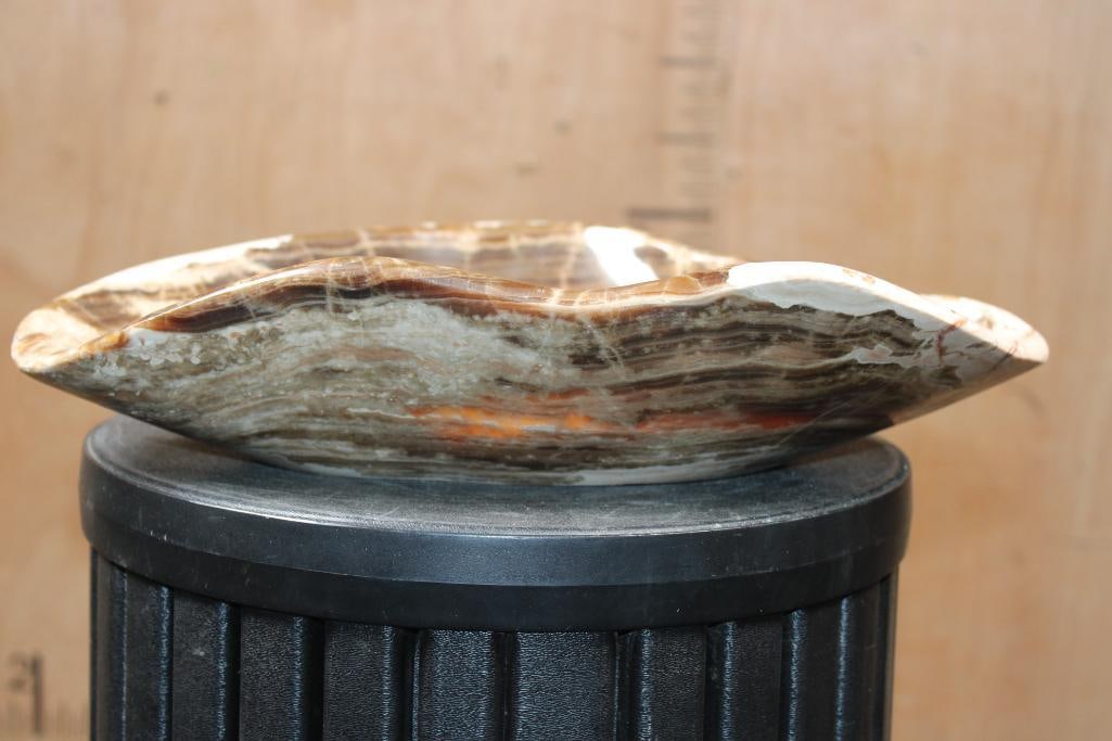 Big Polished Natural BANDED ONYX Bowl with Contoured Edges, Weight: 4 lbs - 3