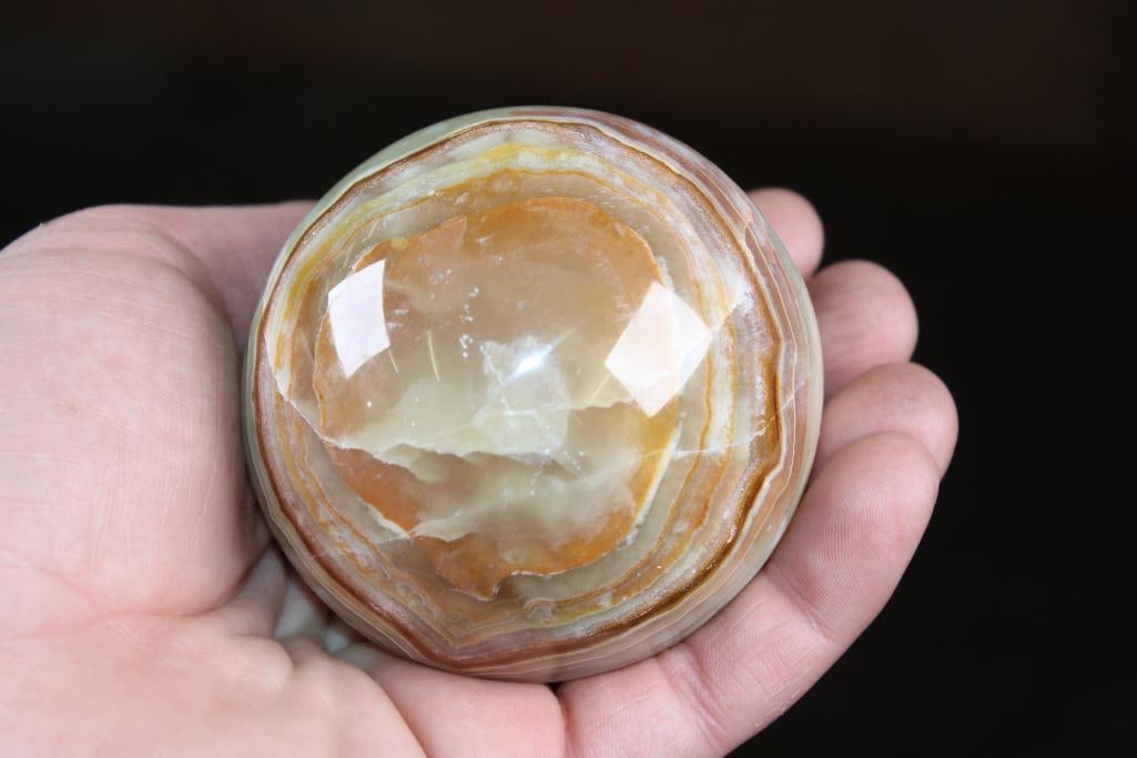 Polished GREEN BANDED ONYX Mineral Sphere, Weight: 1 lb - 2
