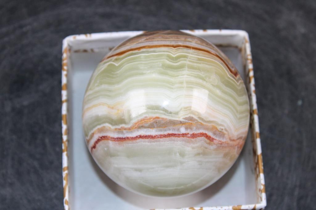 Polished GREEN BANDED ONYX Mineral Sphere, Weight: 1 lb - 3