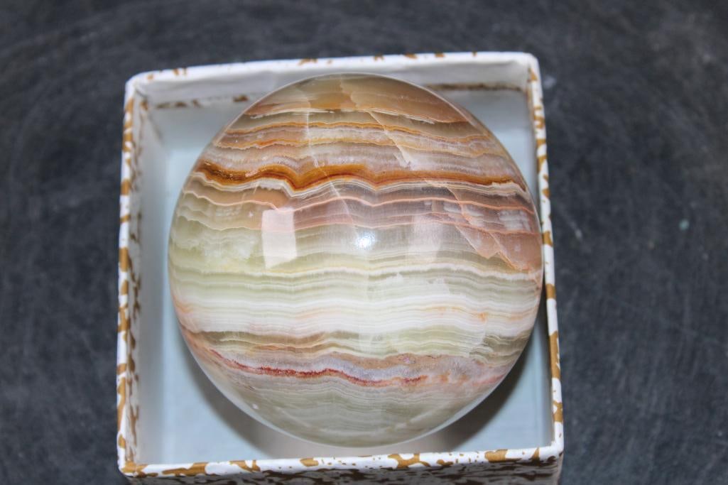 Polished GREEN BANDED ONYX Mineral Sphere, Weight: 1 lb - 4