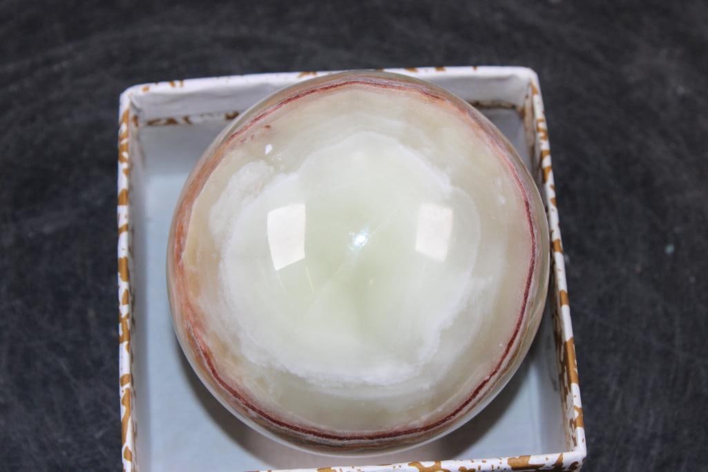 Polished GREEN BANDED ONYX Mineral Sphere, Weight: 1 lb - 5