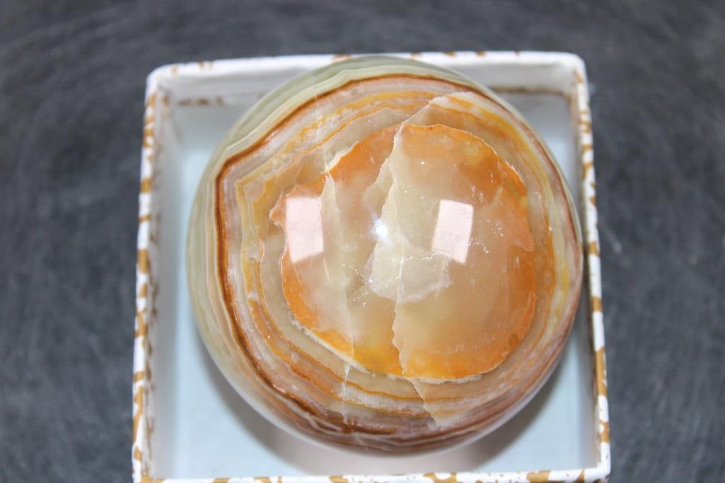 Polished GREEN BANDED ONYX Mineral Sphere, Weight: 1 lb - 6