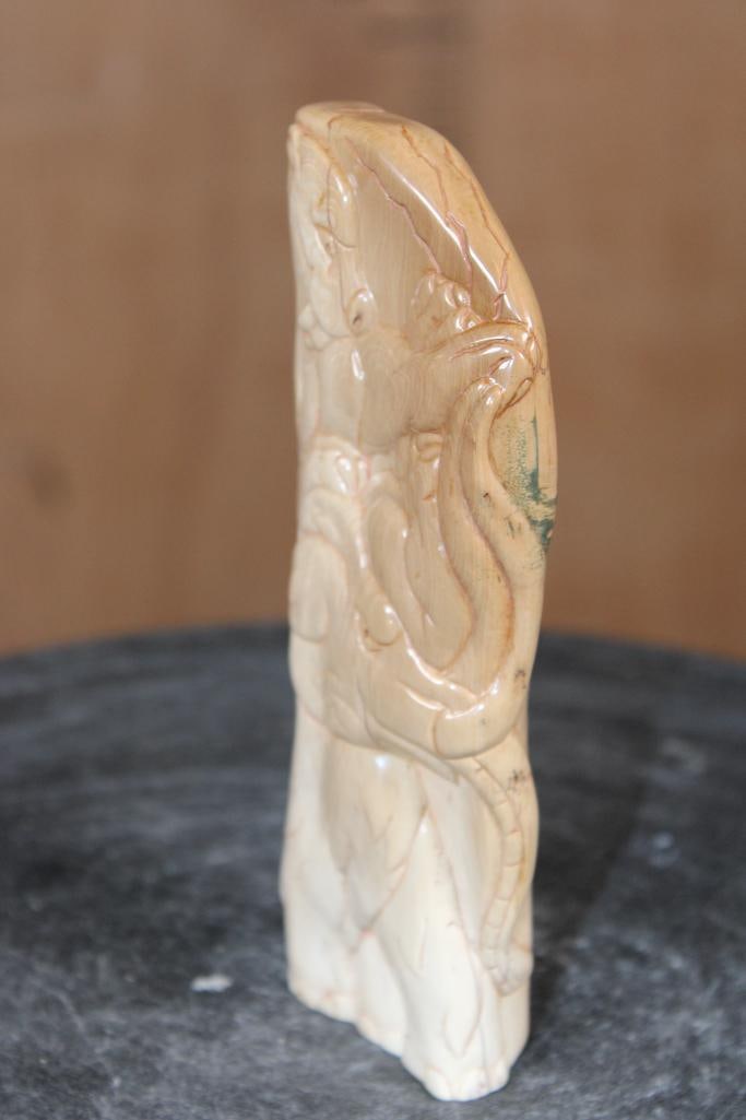 Guillermo Leal, Carved Fossilized MAMMOTH IVORY TUSK of a Saber Toothed Cat atop a Mammoth - 3