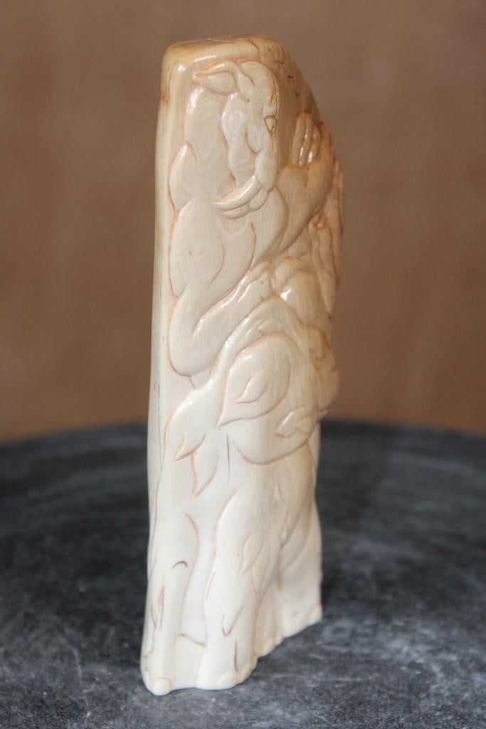 Guillermo Leal, Carved Fossilized MAMMOTH IVORY TUSK of a Saber Toothed Cat atop a Mammoth - 4