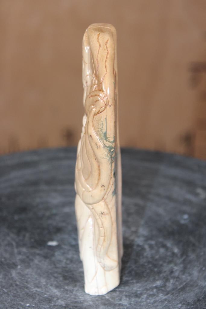 Guillermo Leal, Carved Fossilized MAMMOTH IVORY TUSK of a Saber Toothed Cat atop a Mammoth - 7