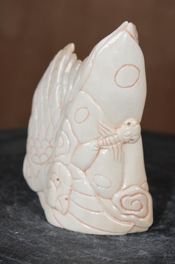 Guillermo Leal, Carved Fossilized MAMMOTH IVORY TUSK Bird with Butterflies and Wind Swirls - 2