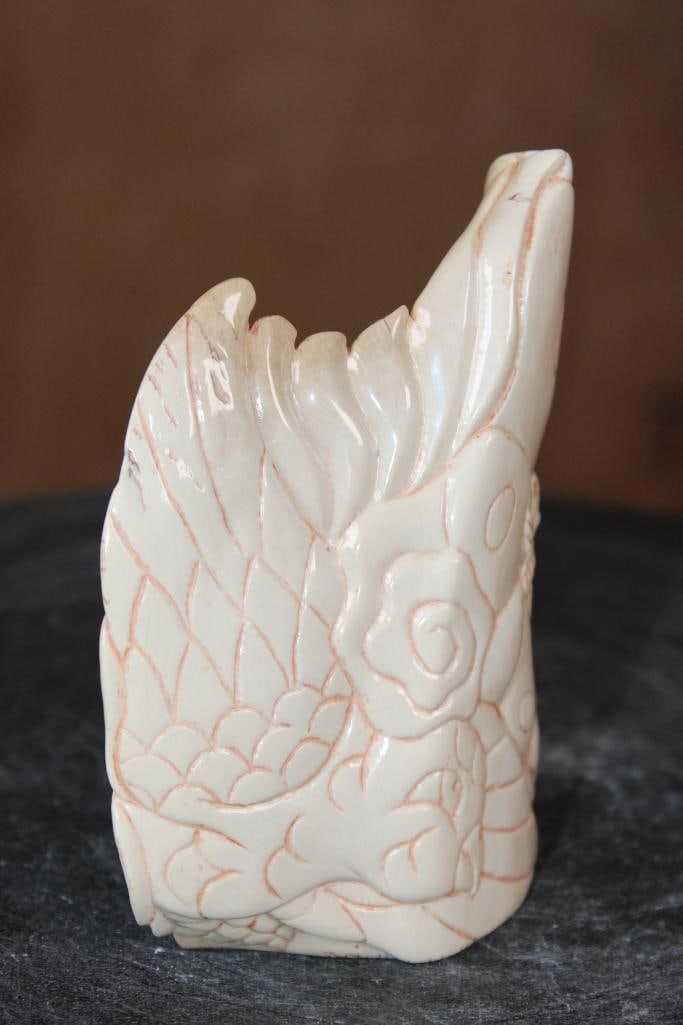 Guillermo Leal, Carved Fossilized MAMMOTH IVORY TUSK Bird with Butterflies and Wind Swirls - 3