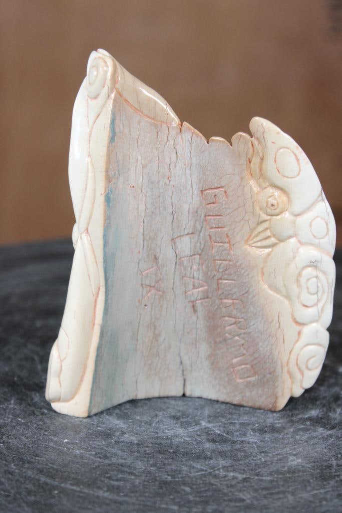 Guillermo Leal, Carved Fossilized MAMMOTH IVORY TUSK Bird with Butterflies and Wind Swirls - 4
