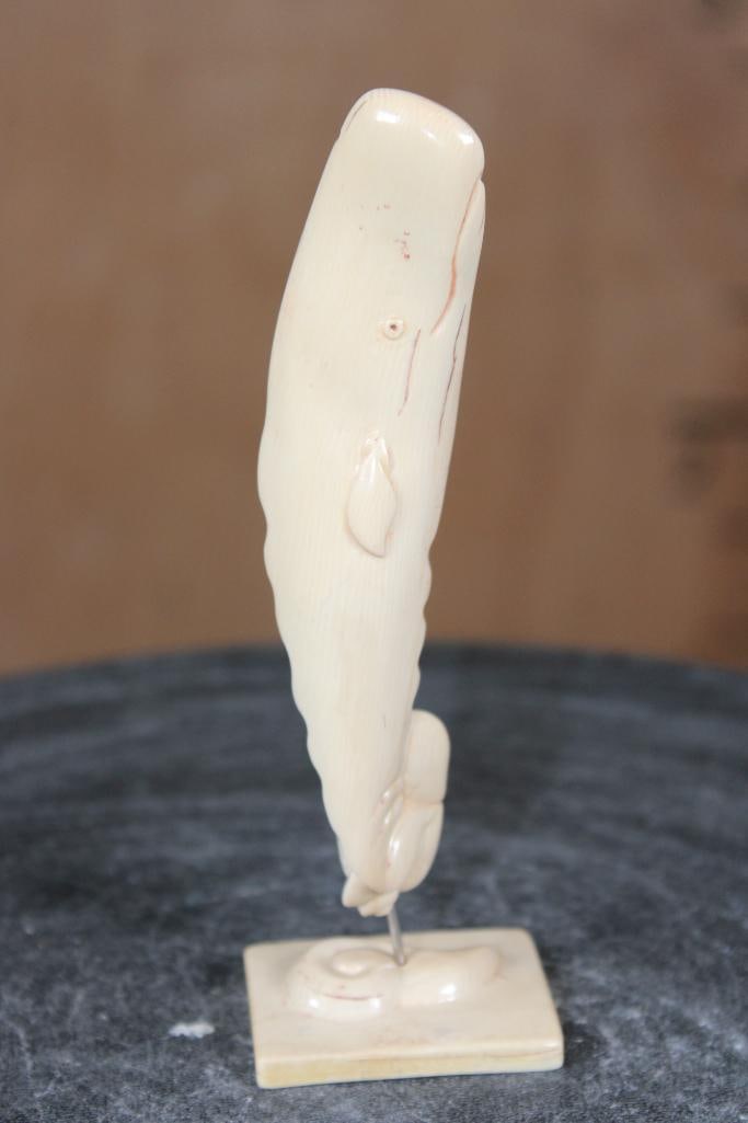 Guillermo Leal, Alaskan Style Fossilized MAMMOTH IVORY TUSK Carved WHALE - 3
