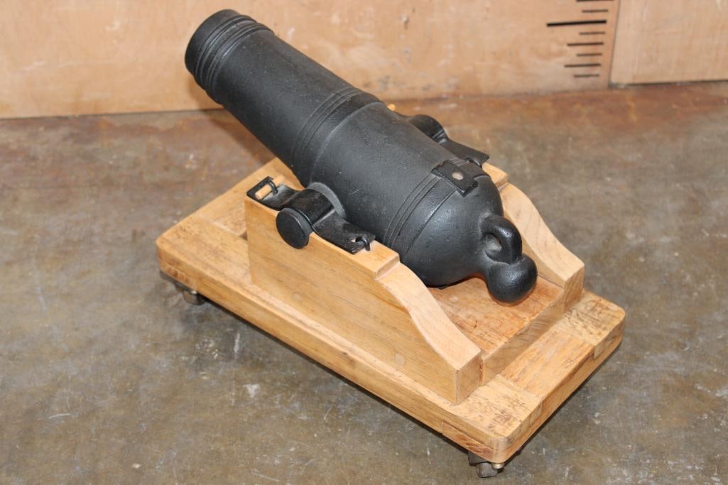 Model Cast Iron CARRONADE Naval CANNON on a Base with Wheels - 8