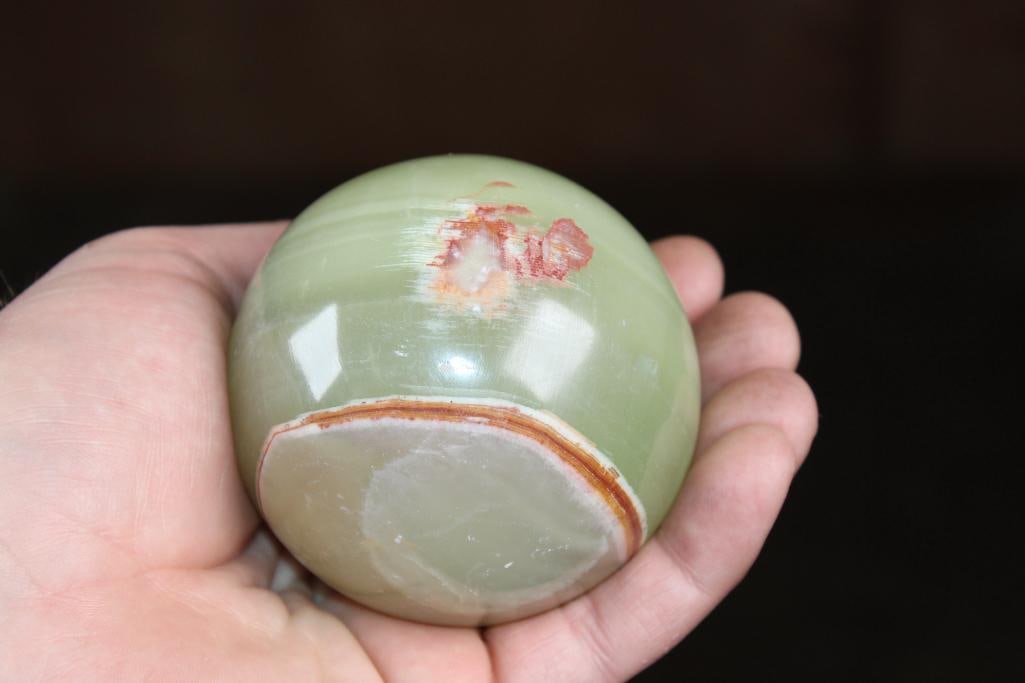 Polished GREEN BANDED ONYX Mineral Sphere, Weight: 1 lb - 2