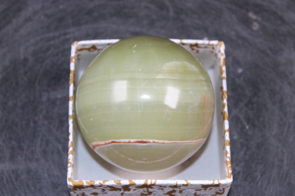 Polished GREEN BANDED ONYX Mineral Sphere, Weight: 1 lb - 3