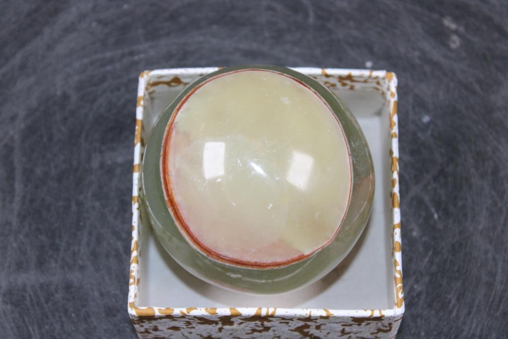 Polished GREEN BANDED ONYX Mineral Sphere, Weight: 1 lb - 4