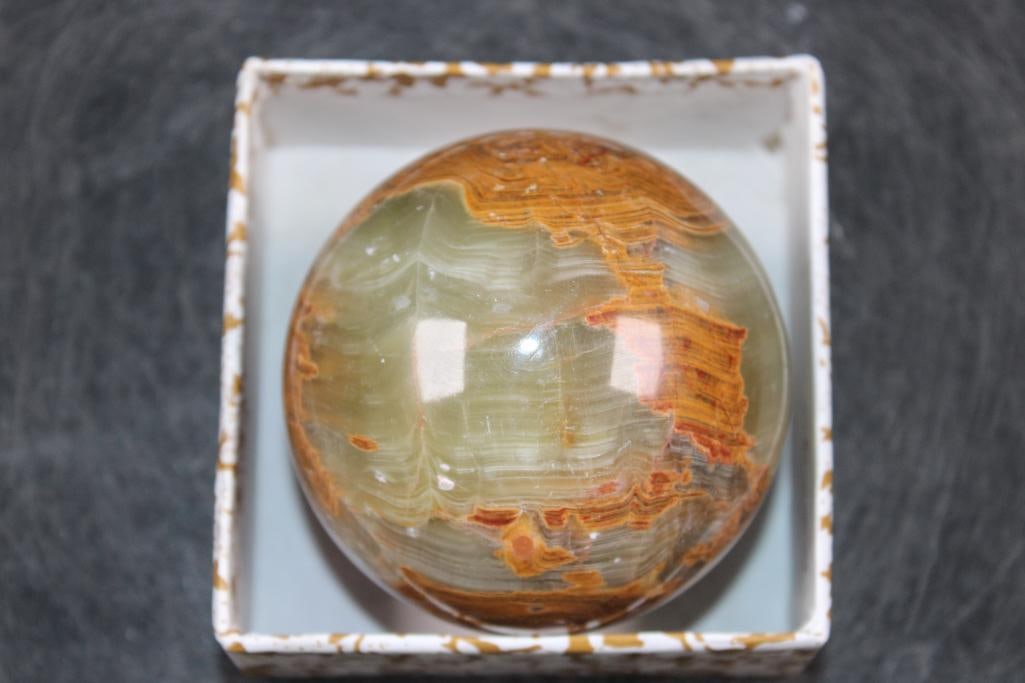 Polished GREEN BANDED ONYX Mineral Sphere, Weight: 1 lb (1 of 5)