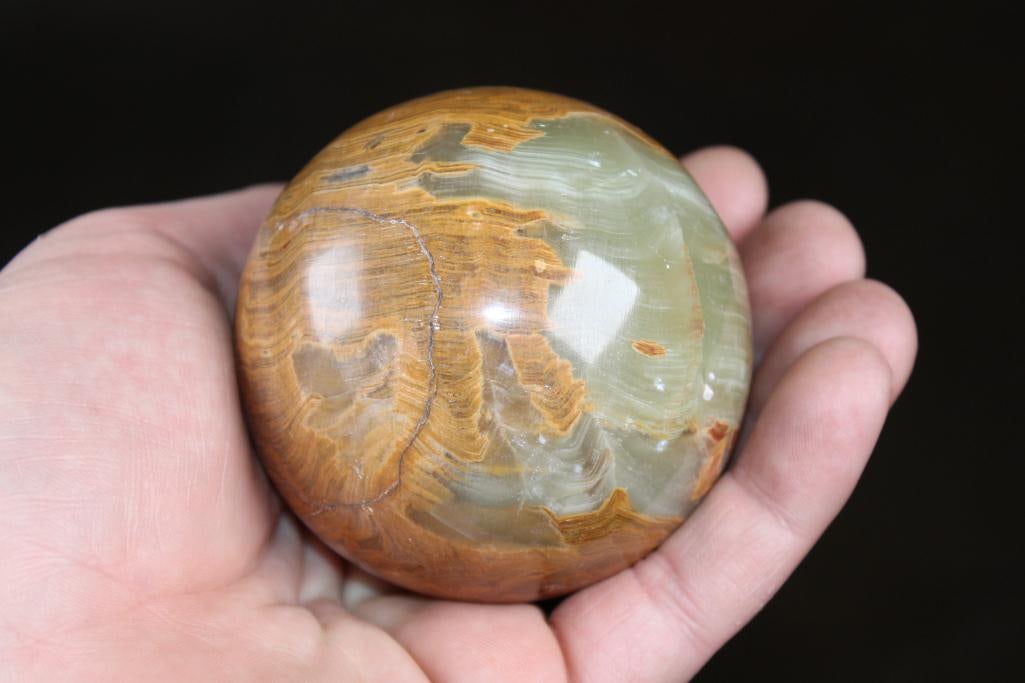 Polished GREEN BANDED ONYX Mineral Sphere, Weight: 1 lb - 2
