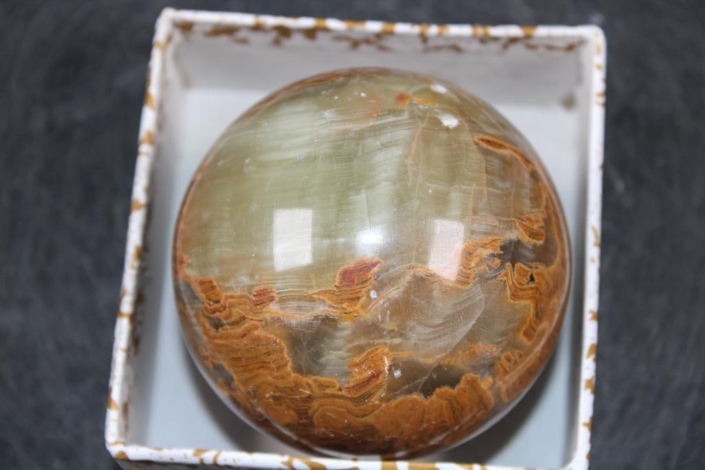 Polished GREEN BANDED ONYX Mineral Sphere, Weight: 1 lb - 3