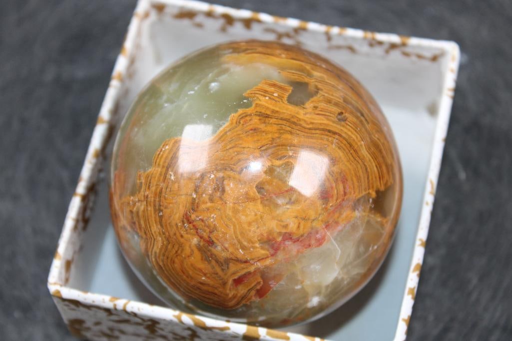 Polished GREEN BANDED ONYX Mineral Sphere, Weight: 1 lb - 4